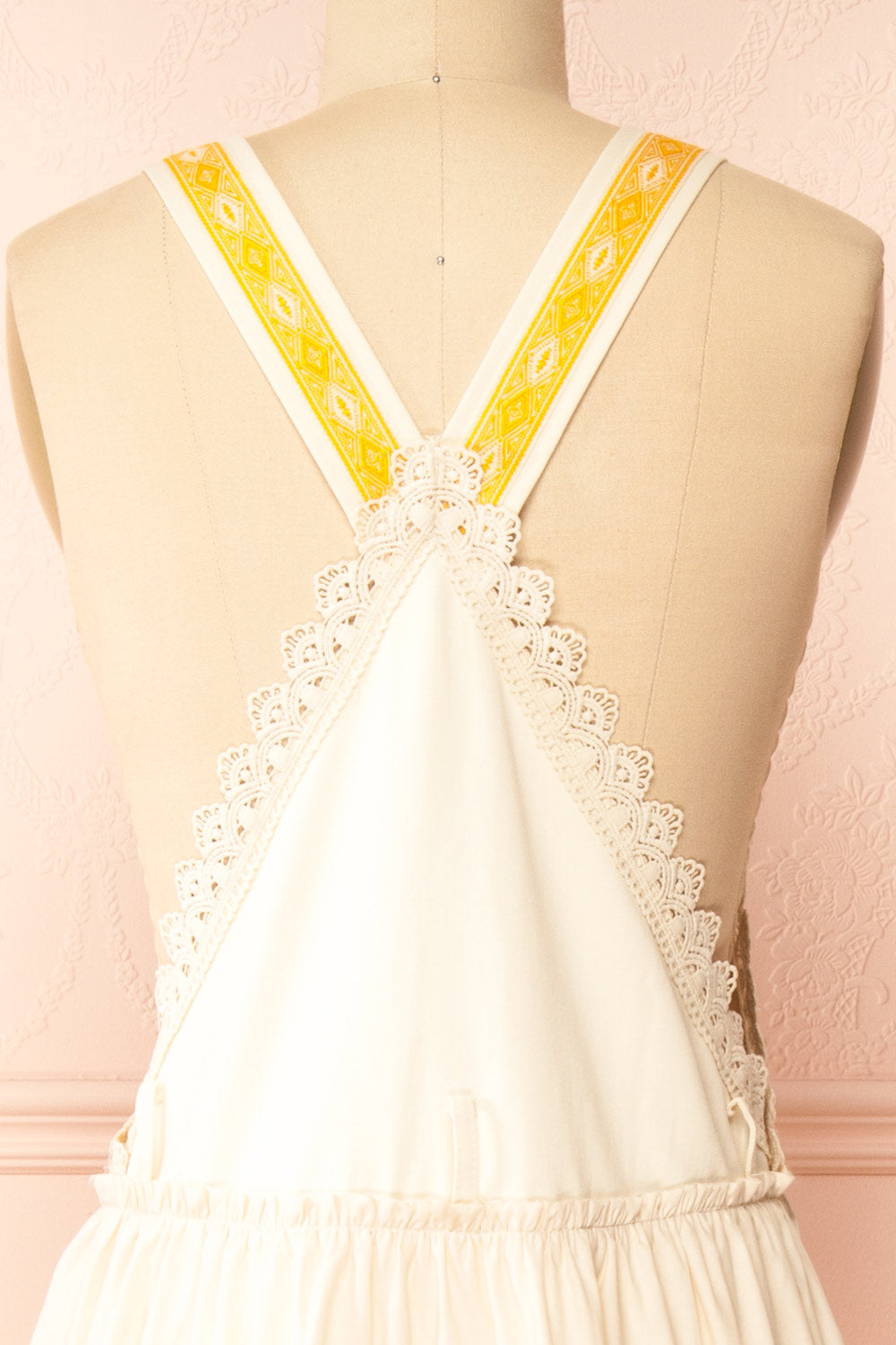 Hoolin Maxi Ivory Overall Dress | Boutique 1861 back close-up