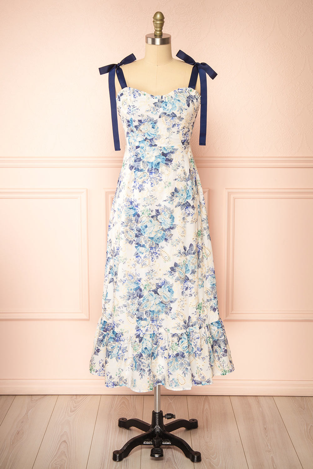 Hoonji Floral Midi Dress w/ Tie Straps | Boutique 1861 front view