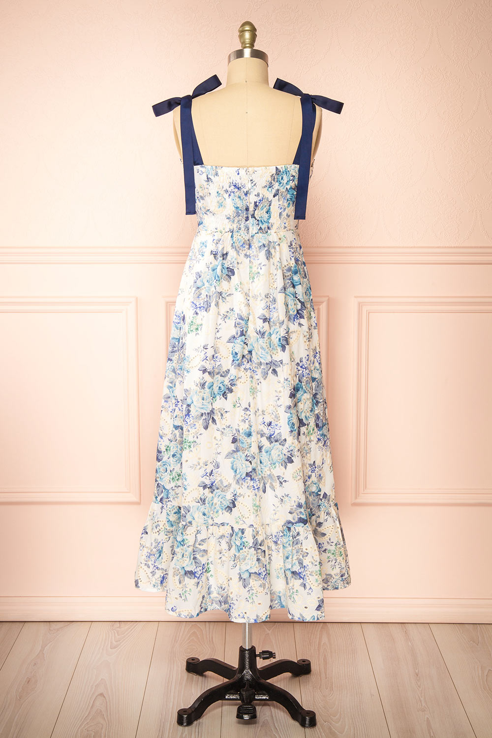 Hoonji Floral Midi Dress w/ Tie Straps | Boutique 1861  back view