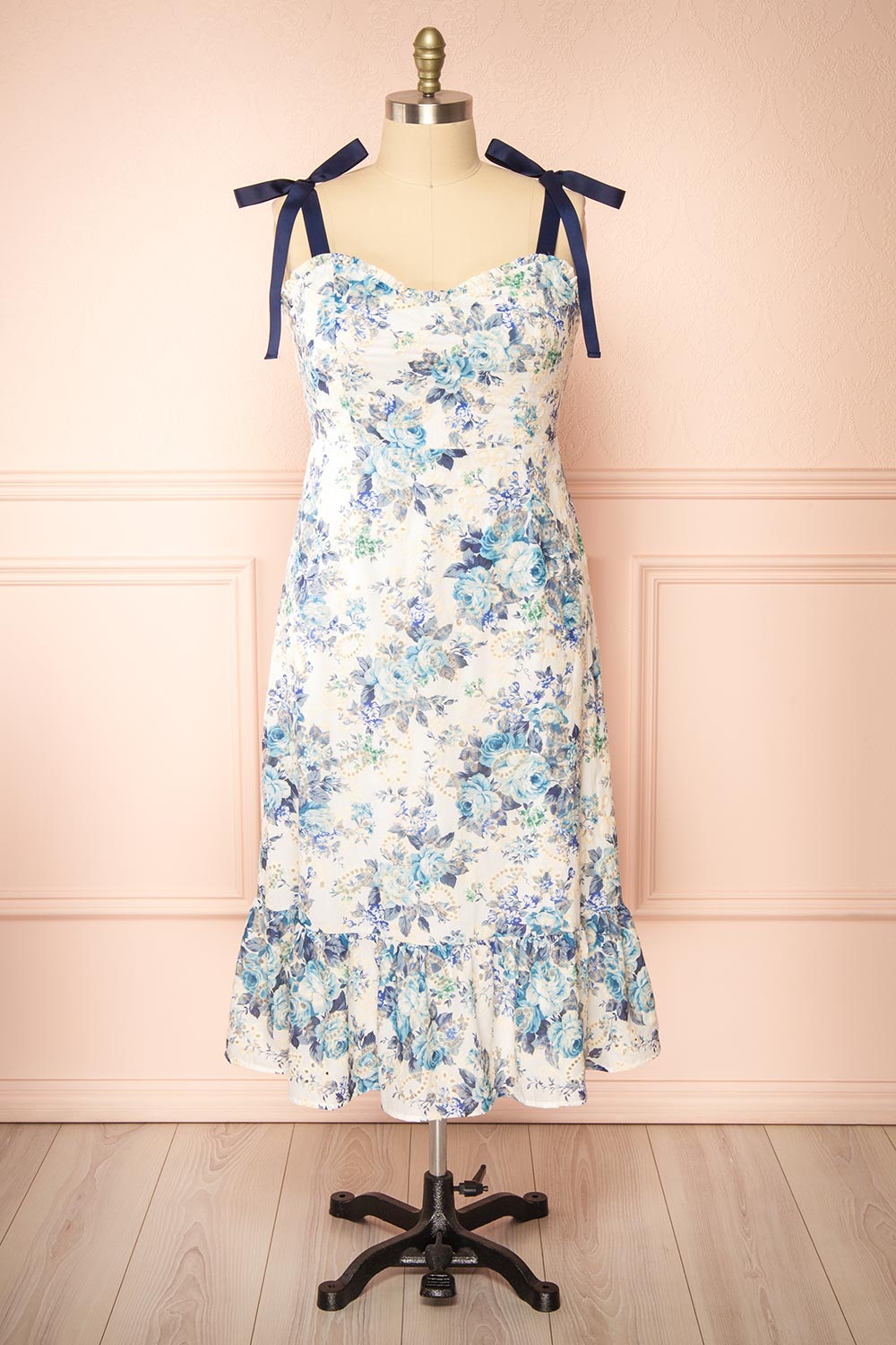 Hoonji Floral Midi Dress w/ Tie Straps | Boutique 1861 front plus size