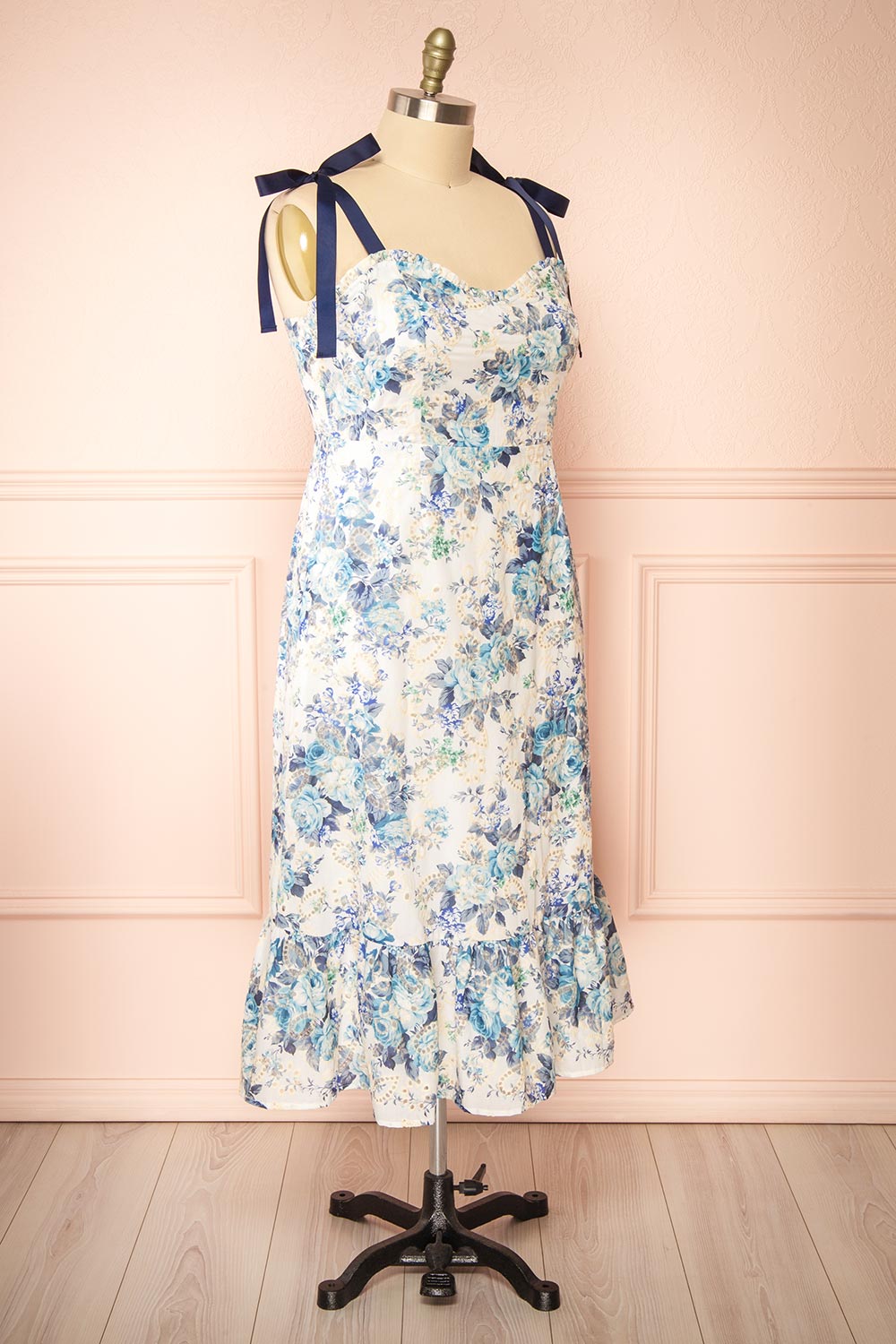 Hoonji Floral Midi Dress w/ Tie Straps | Boutique 1861  side plus size
