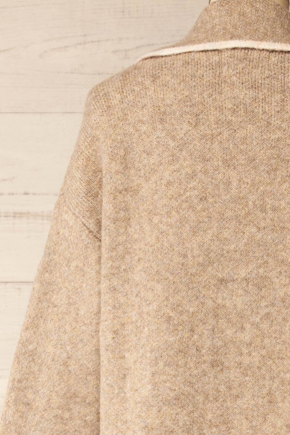 Hull Brown Knitted Jacket with Contrasting Border | La petite garçonne back close-up 