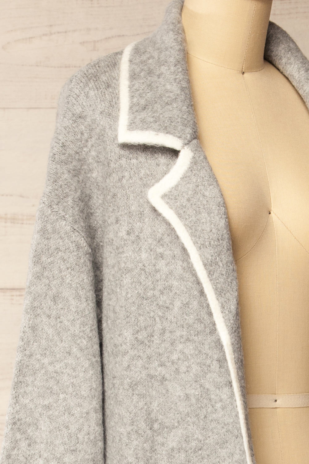 Hull Grey Knitted Jacket with Contrasting Border | La petite garçonne side close-up