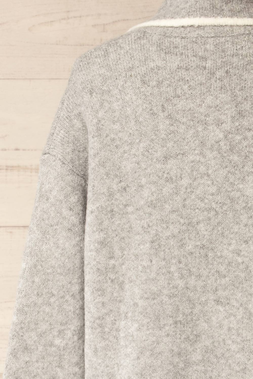 Hull Grey Knitted Jacket with Contrasting Border | La petite garçonne back close-up