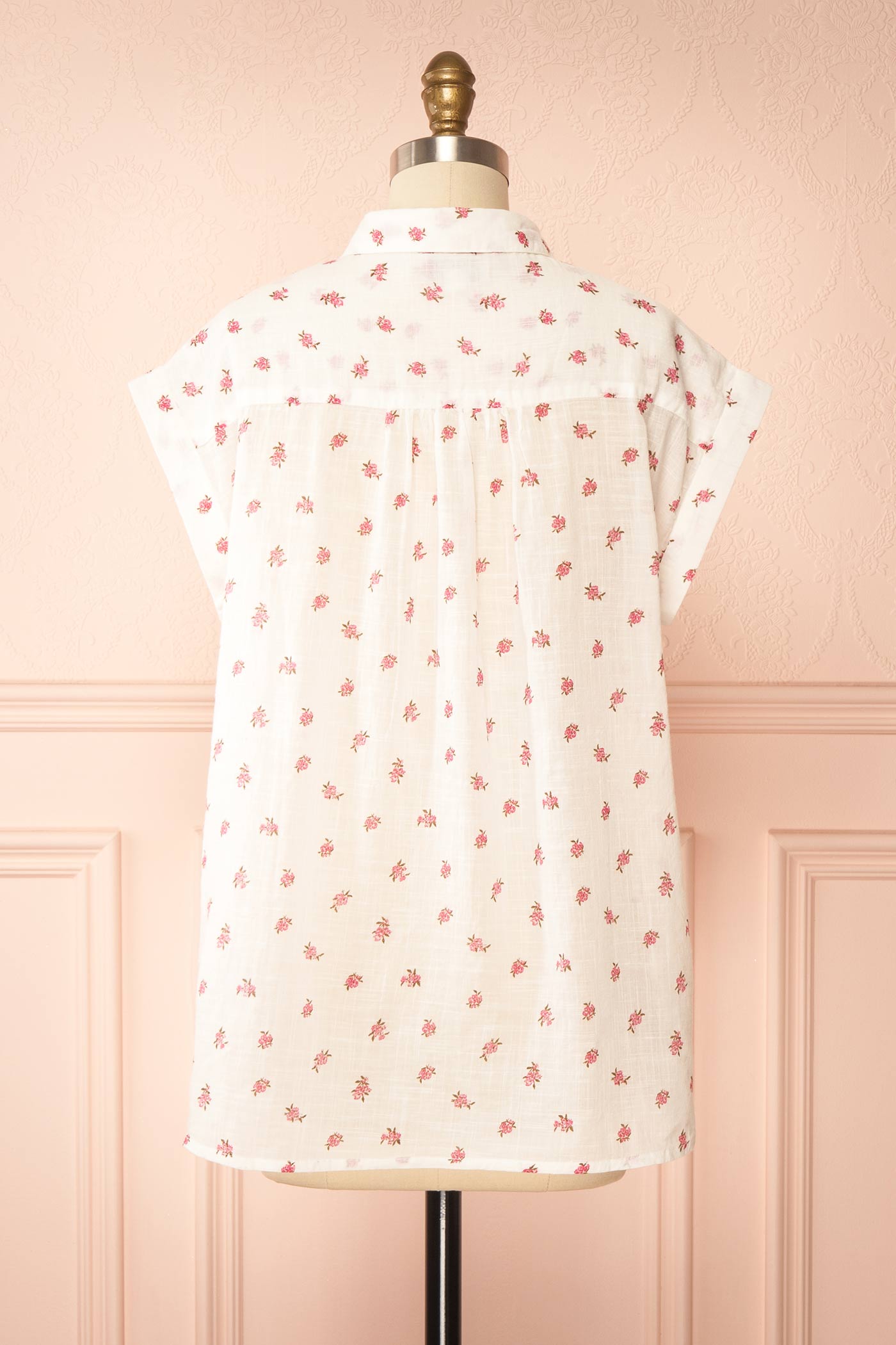 Backview Hyacinth White Floral Button-Down Blouse at la boutique 1861