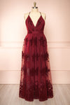 Hyade Burgundy Plus Size V-Neck Floral Maxi Dress | Boutique 1861 front view