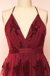 Hyade Burgundy Plus Size V-Neck Floral Maxi Dress | Boutique 1861 front close-up