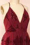 Hyade Burgundy Plus Size V-Neck Floral Maxi Dress | Boutique 1861 side close-up