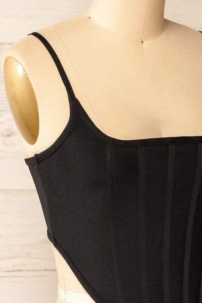 Hyeres Black Cropped Corset Top w/ Back Zipper | La petite garçonne side close-up