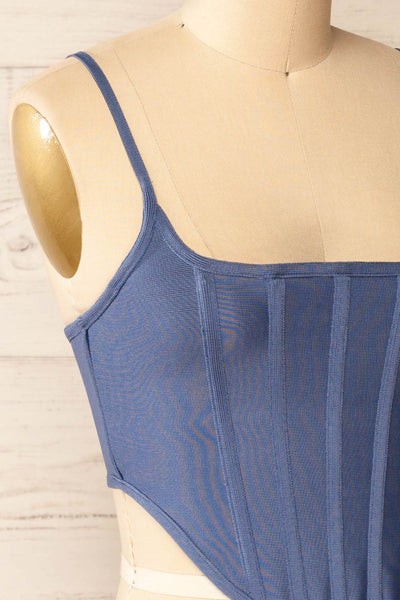 Hyeres Blue Cropped Corset Top w/ Back Zipper | La petite garçonne side close-up