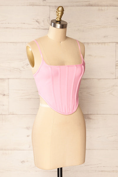 Hyeres Pink Cropped Corset Top w/ Back Zipper | La petite garçonne side view