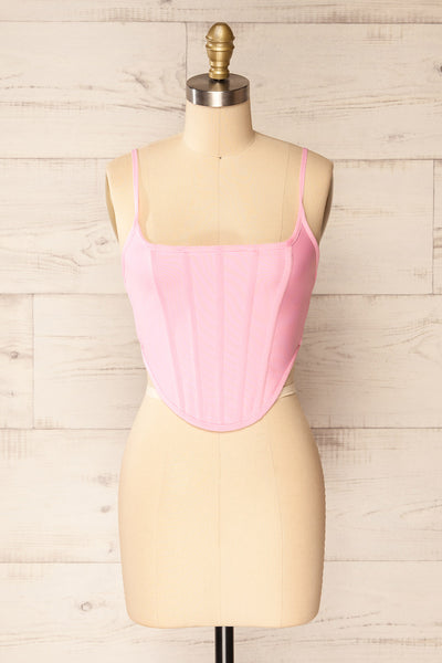 Hyeres Pink Cropped Corset Top w/ Back Zipper | La petite garçonne front view