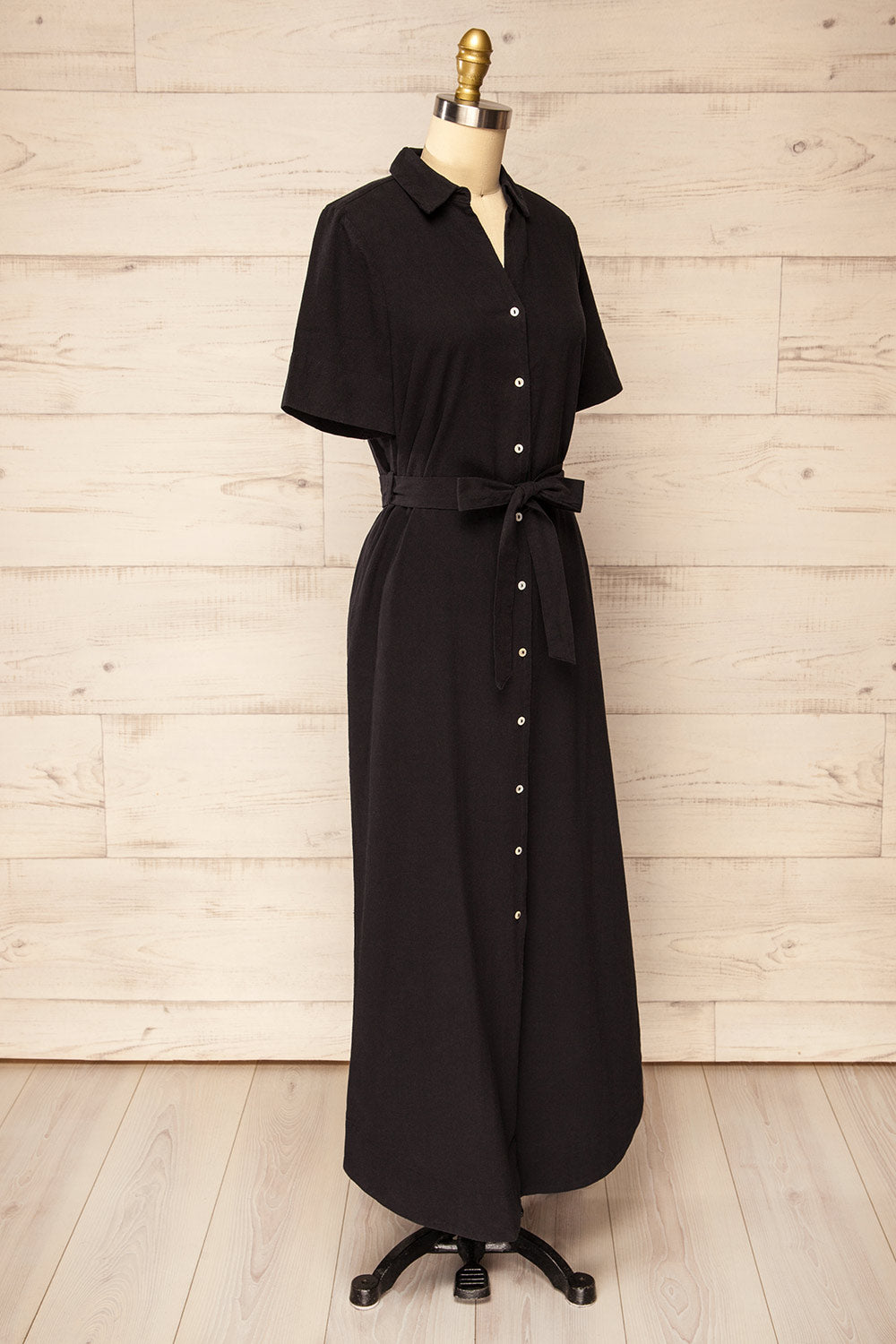 Hyris Black Long Shirt Dress w/ Belt | La petite garçonne  side view