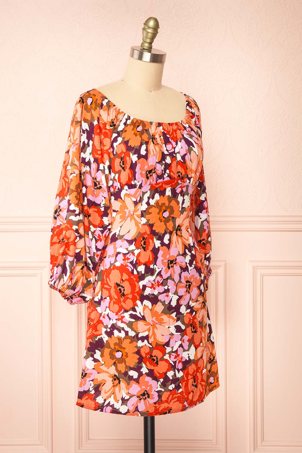 Idalai Floral Long Sleeve Off-Shoulder Short Dress | Boutique 1861 side view