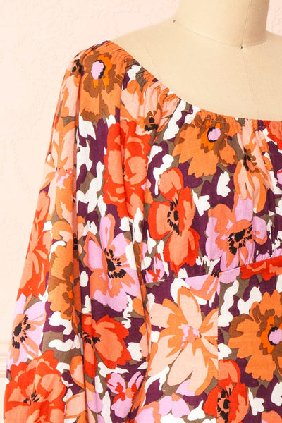Idalai Floral Long Sleeve Off-Shoulder Short Dress | Boutique 1861 side close-up