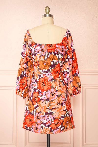 Idalai Floral Long Sleeve Off-Shoulder Short Dress | Boutique 1861 back view