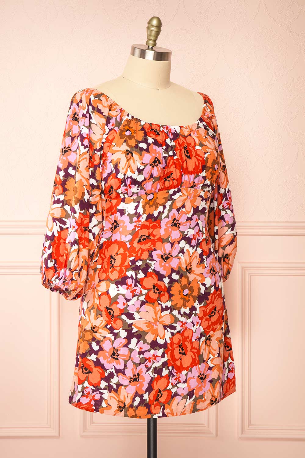 Idalai Floral Long Sleeve Off-Shoulder Short Dress | Boutique 1861 side plus size