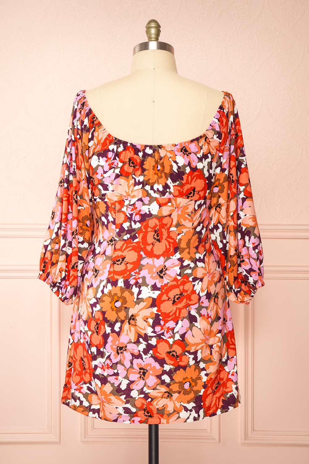 Idalai Floral Long Sleeve Off-Shoulder Short Dress | Boutique 1861 back plus size