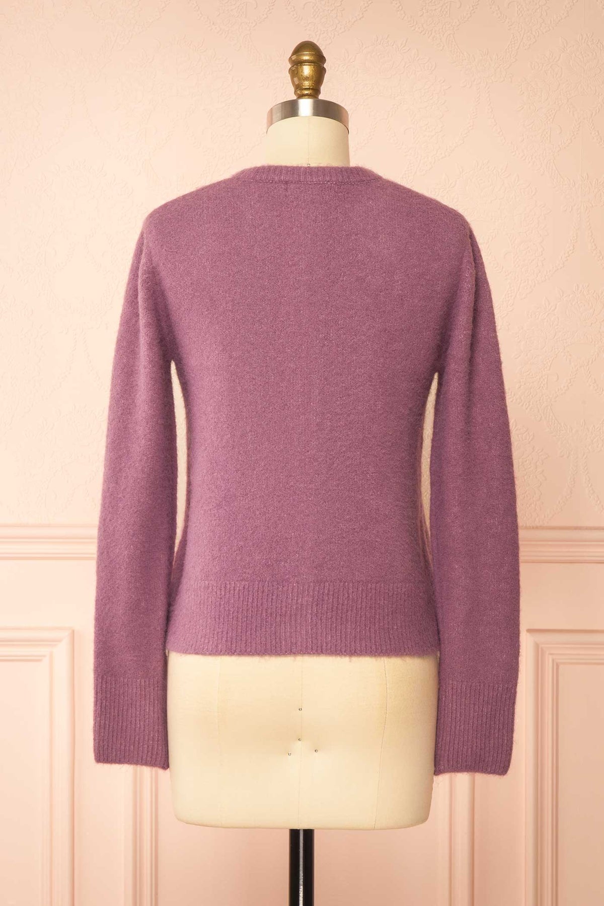 Idalia Violet | Cardigan Col Rond Boutonné au Devant