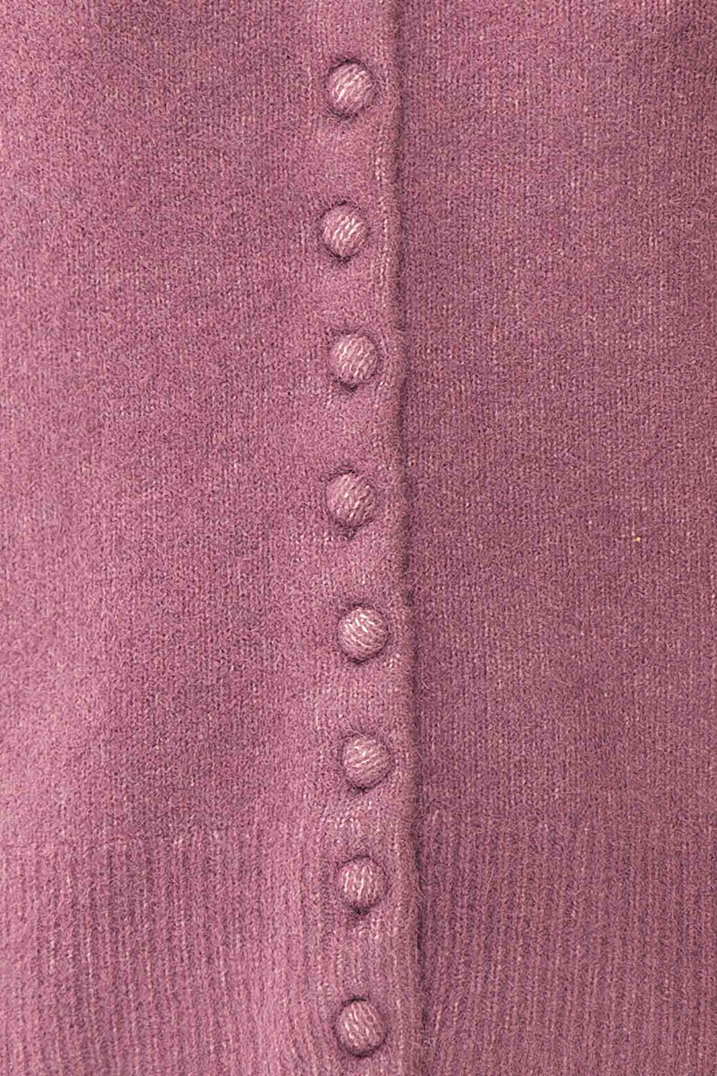 Idalia Violet | Cardigan Col Rond Boutonné au Devant
