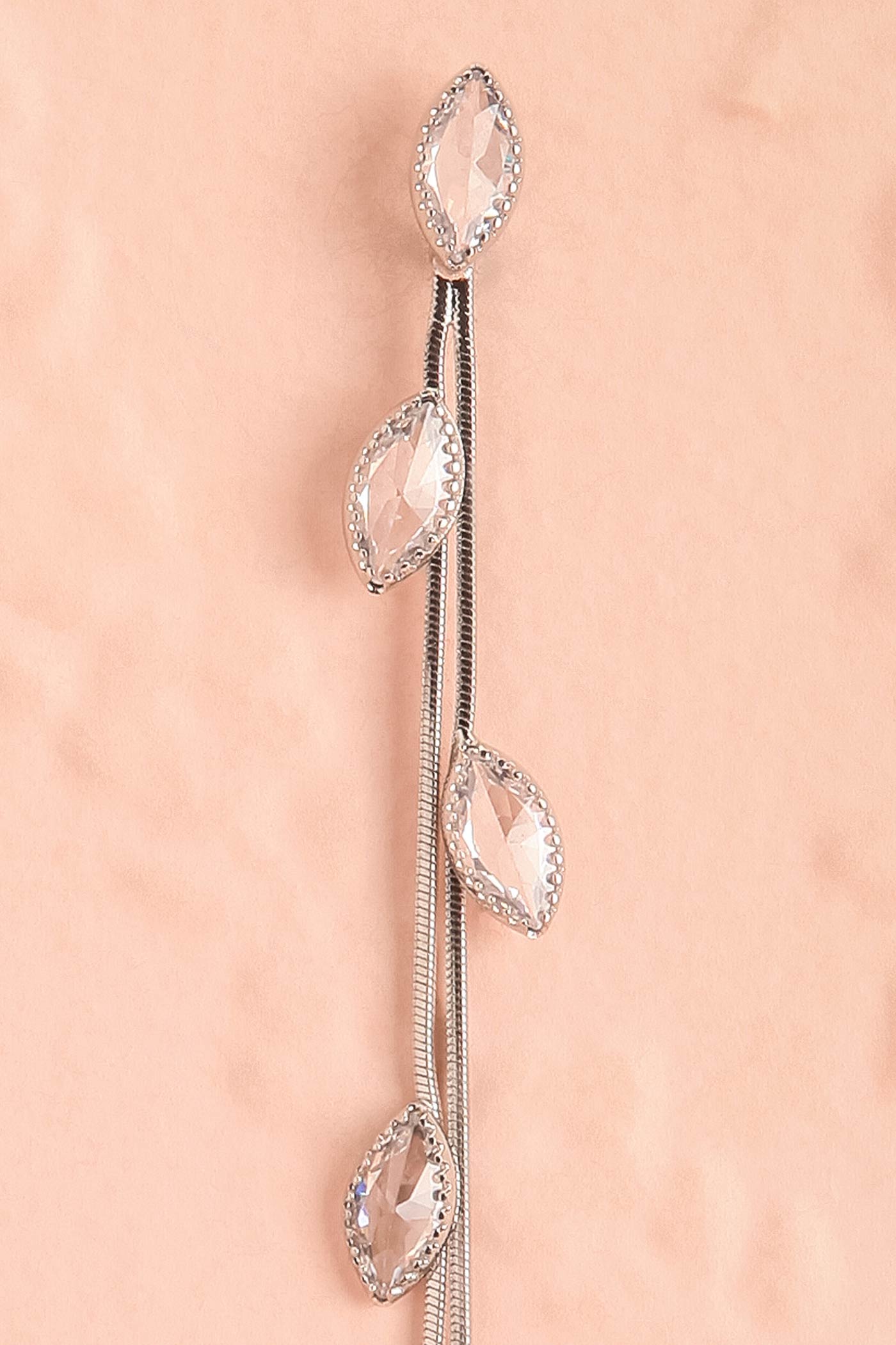Idella Crystal Leaf Chain Drop Earrings | Boutique 1861 close-up