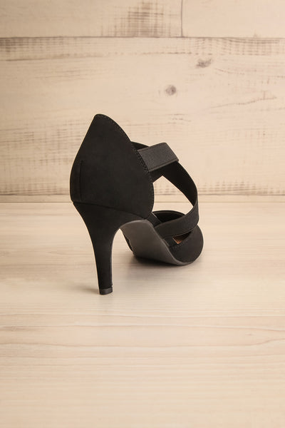 Idole Black Pointed Toe Heels w/ Elastic Straps | La petite garçonne back view