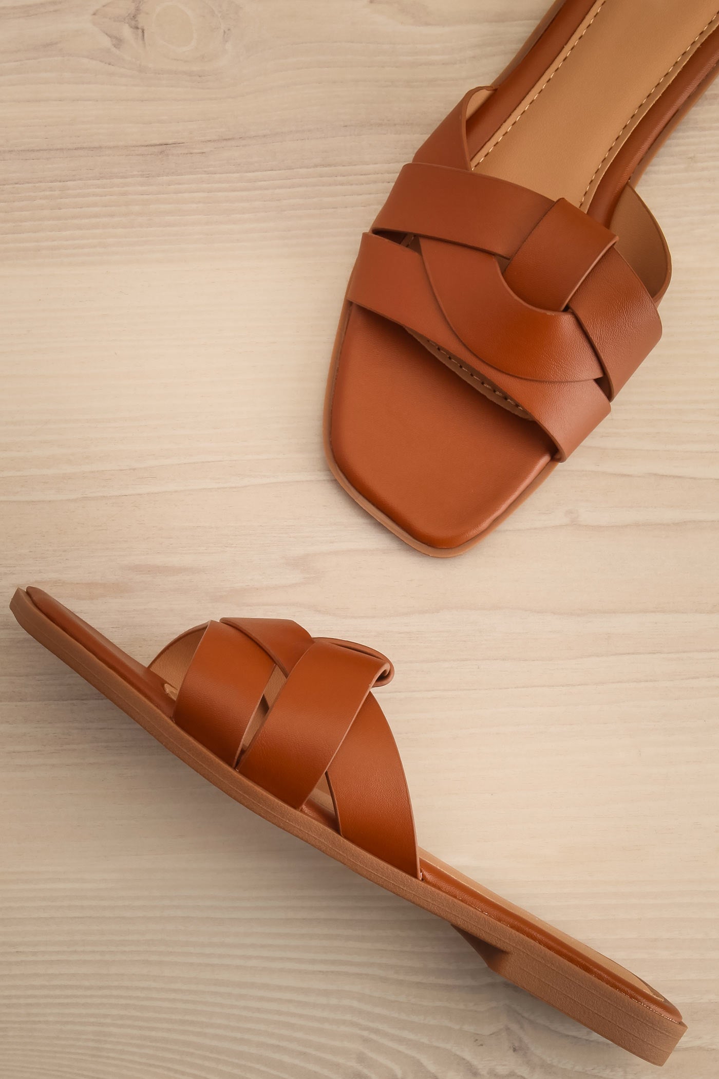 Topview Iguala Brown Flat Square-Toe Sandals at la petite garçonne