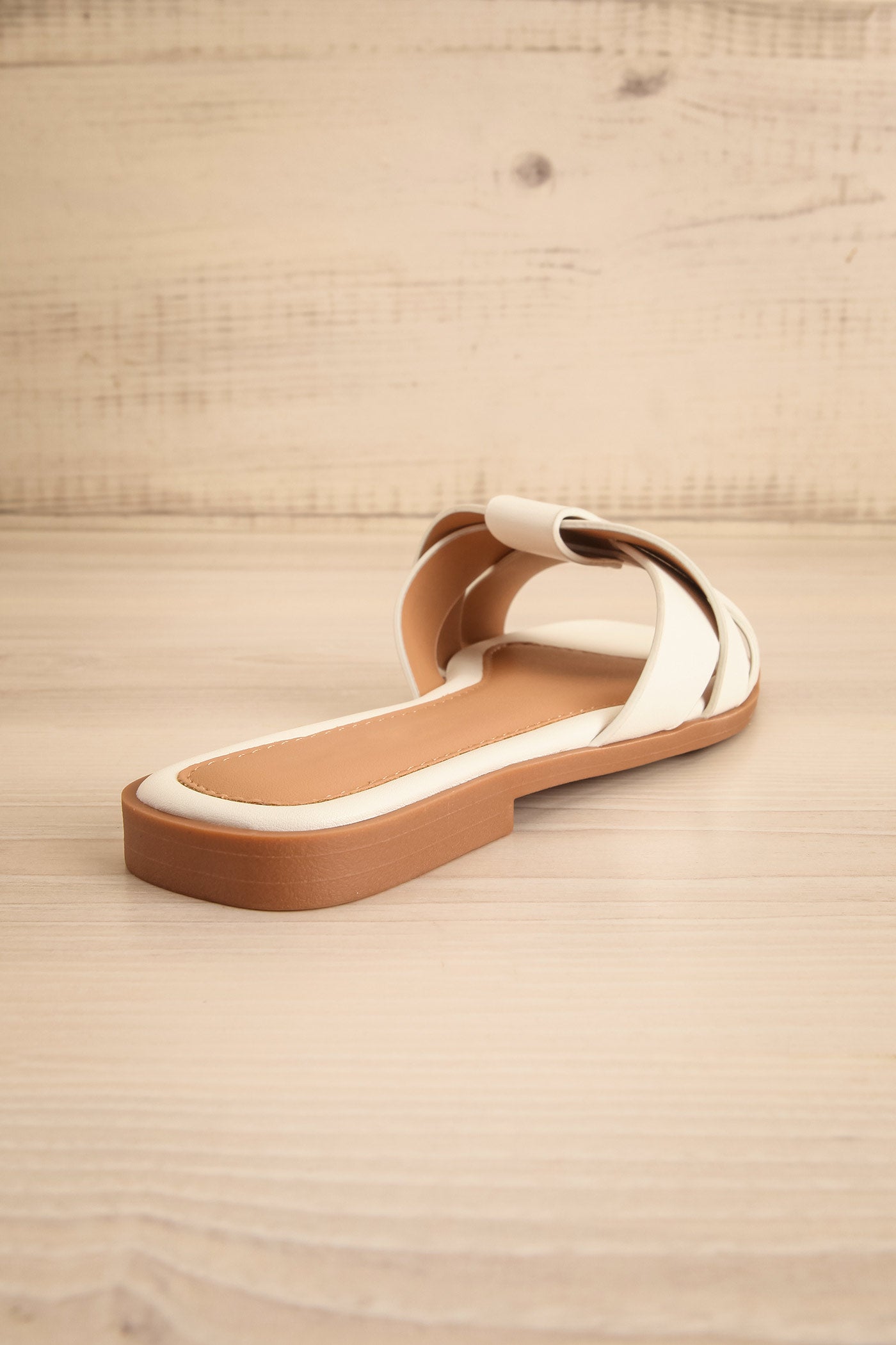 Backview Iguala Ivory Flat Square-Toe Sandals at la petite garçonne