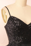 Iksa Black Short Dress w/ Sequins Top | Boutique 1861 side close-up