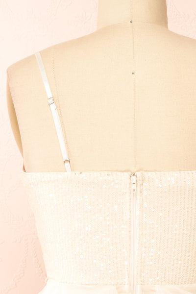 Iksa Ivory Short Dress w/ Sequins Top | Boutique 1861back close-up