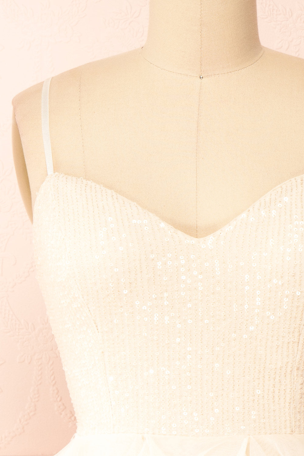 Iksa Ivory Short Dress w/ Sequins Top | Boutique 1861 front close-up