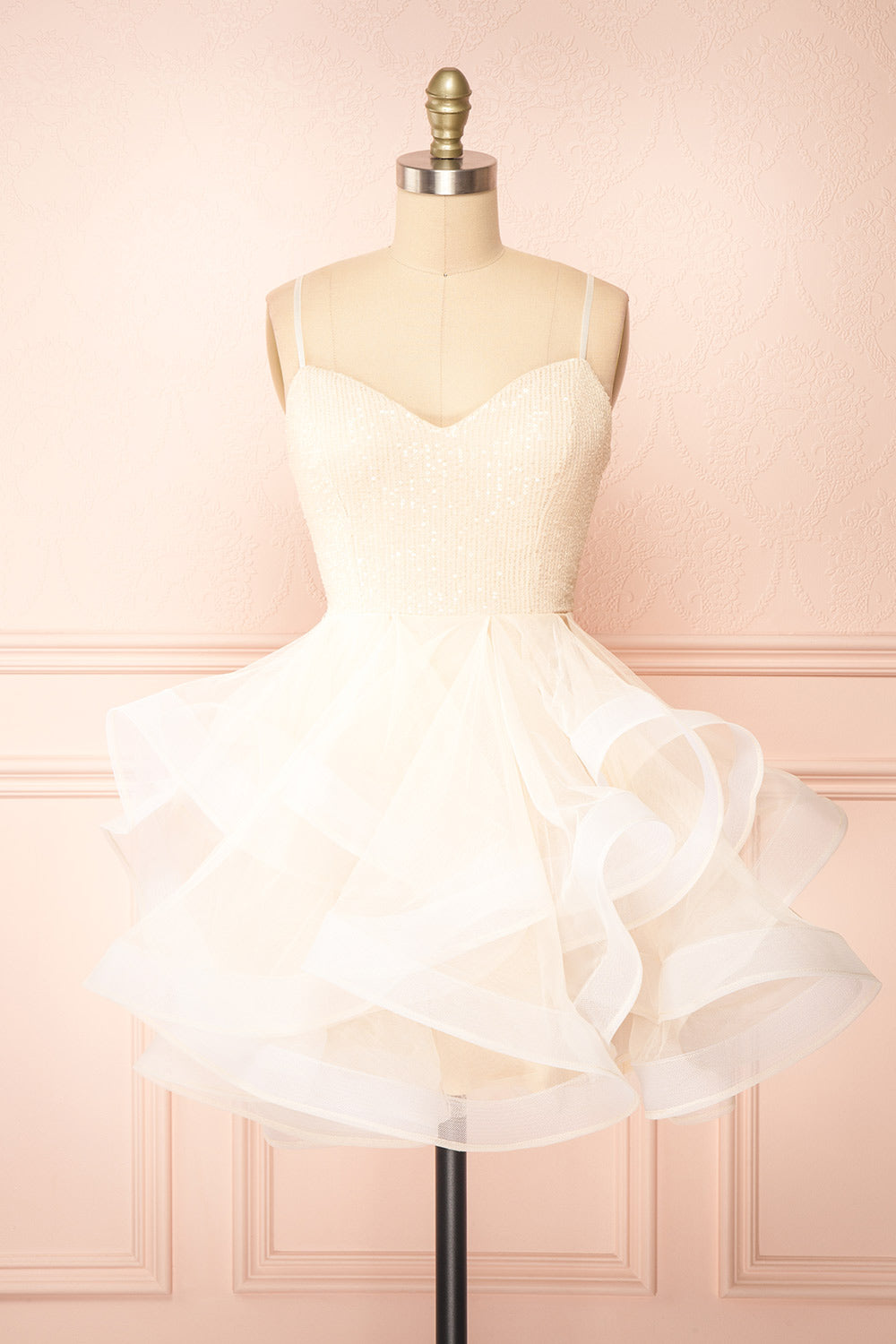 Iksa Ivory Short Dress w/ Sequins Top | Boutique 1861 front view