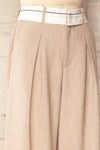 Ilkeston Beige Fold Over Waistband Trousers | La petite garçonne side close-up