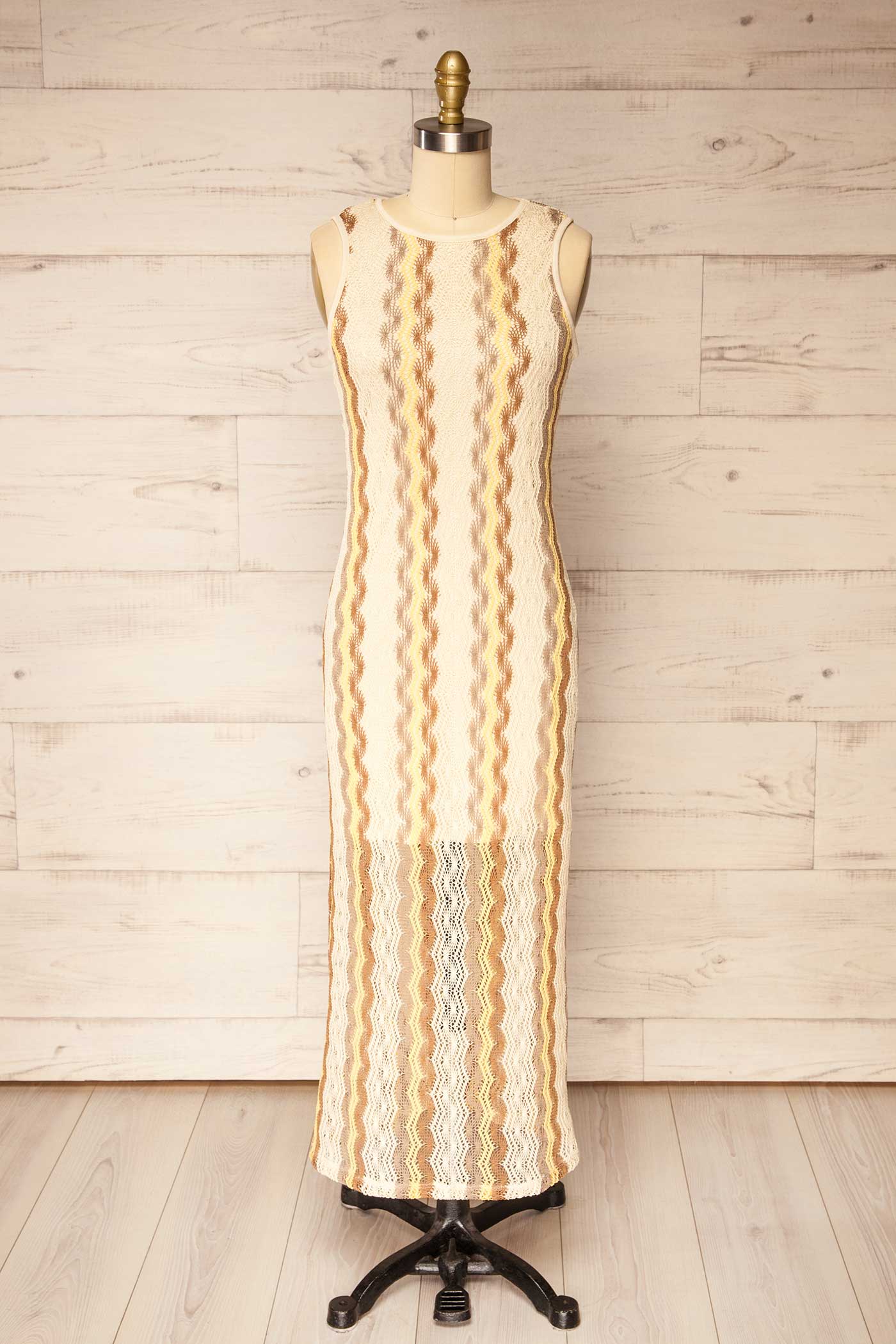 Front view Imola Chevron Knit Sleeveless Maxi Dress at la petite garçonne