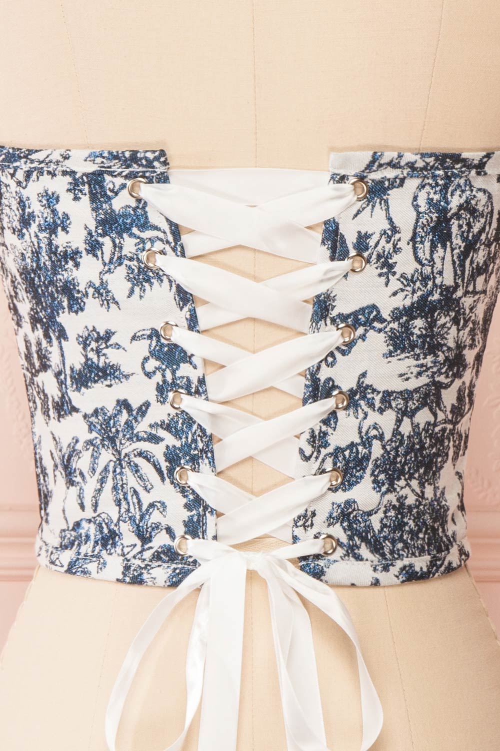Inaira Navy Bustier Corset Top w/ Animal Print | Boutique 1861 back close-up