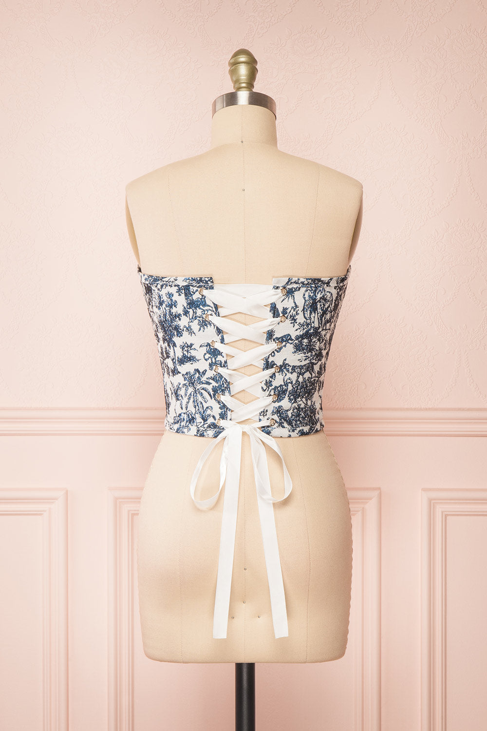 Inaira Navy Bustier Corset Top w/ Animal Print | Boutique 1861 back view