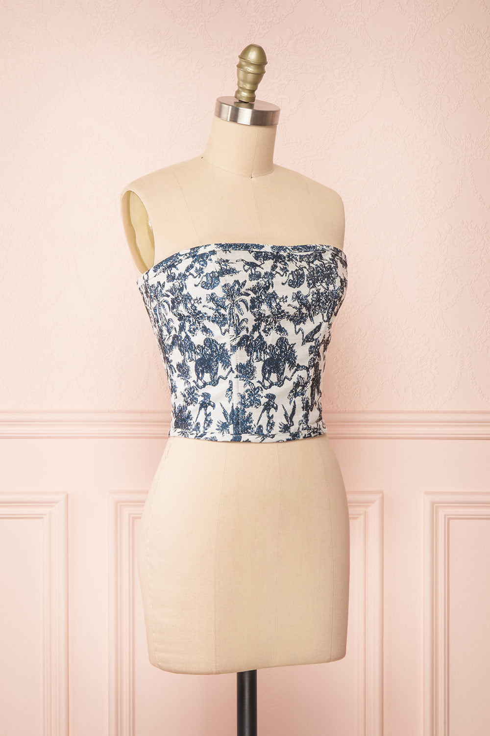 Inaira Navy Bustier Corset Top w/ Animal Print | Boutique 1861 side view
