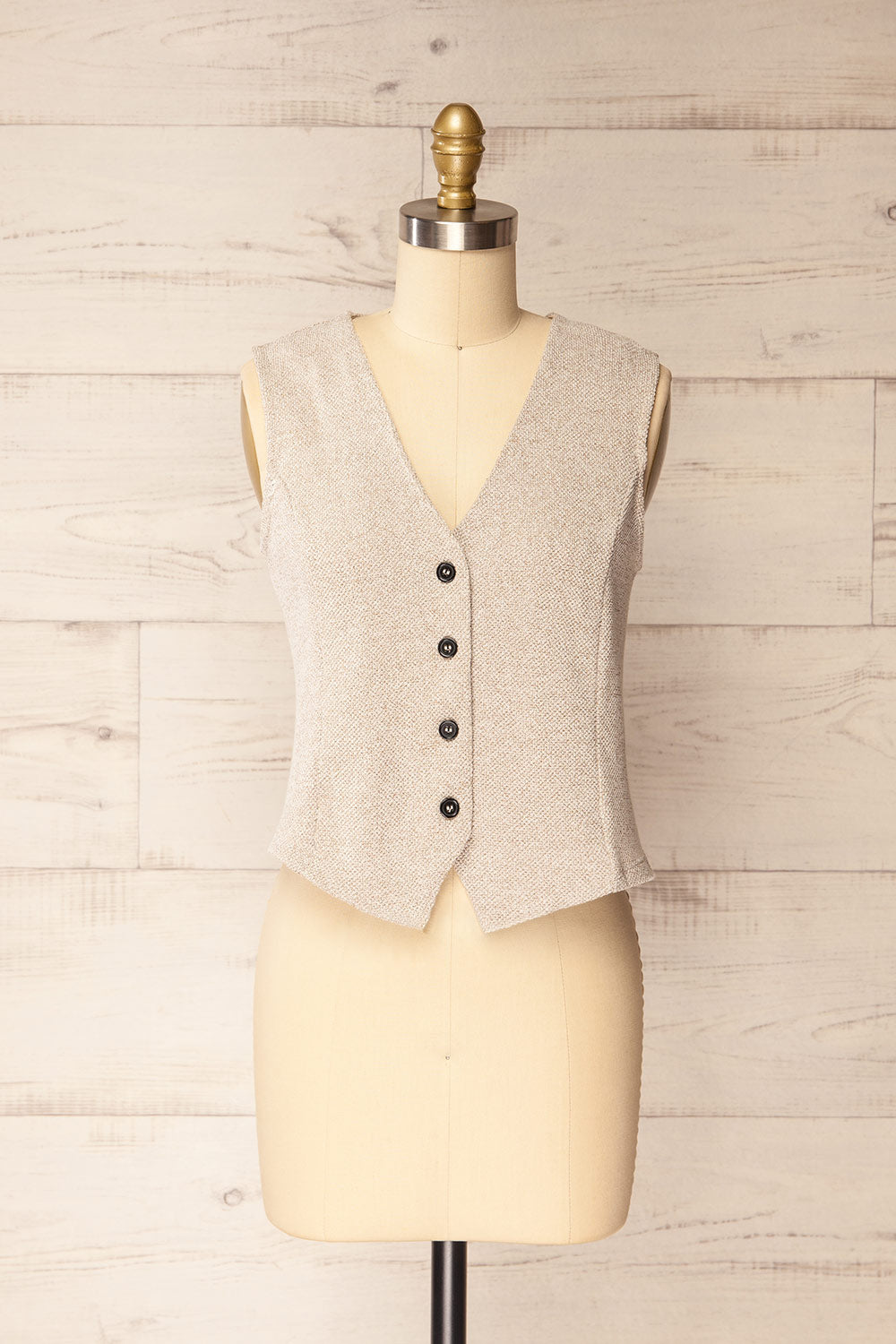 Indio Beige Button-Up Knit Vest | La petite garçonne front view