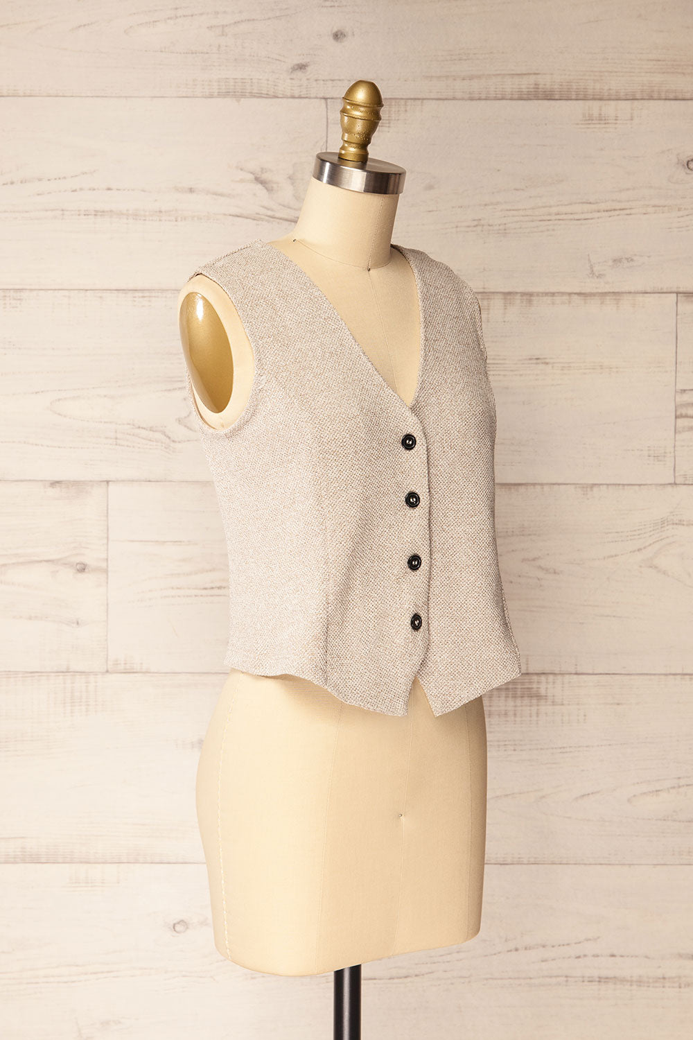 Indio Beige Button-Up Knit Vest | La petite garçonne side view