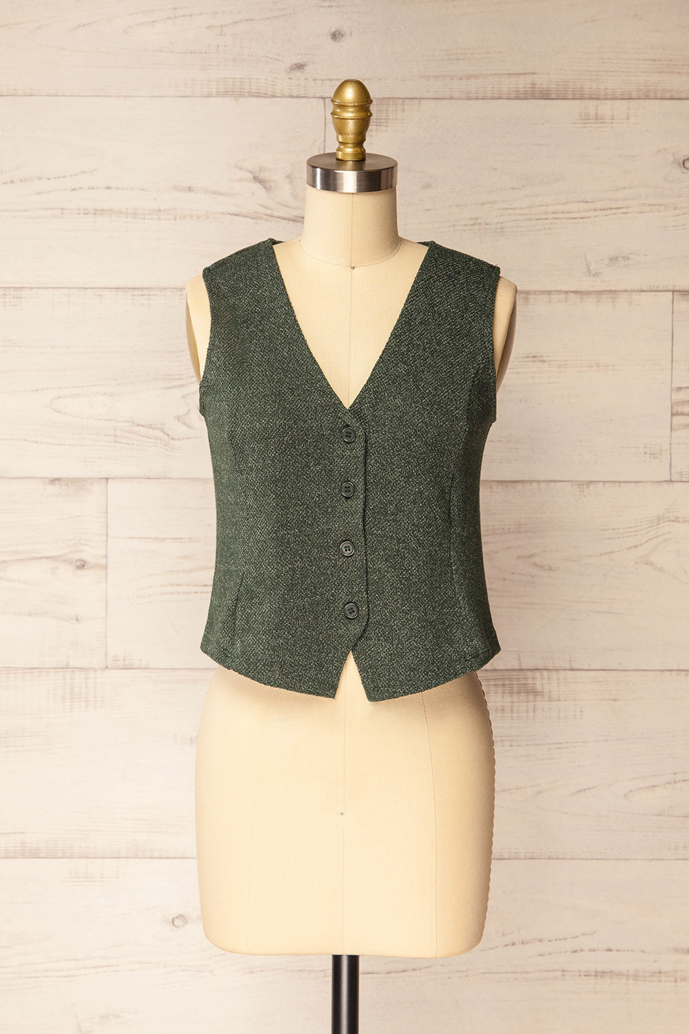 Indio Green Button-Up Knit Vest | La petite garçonne front view