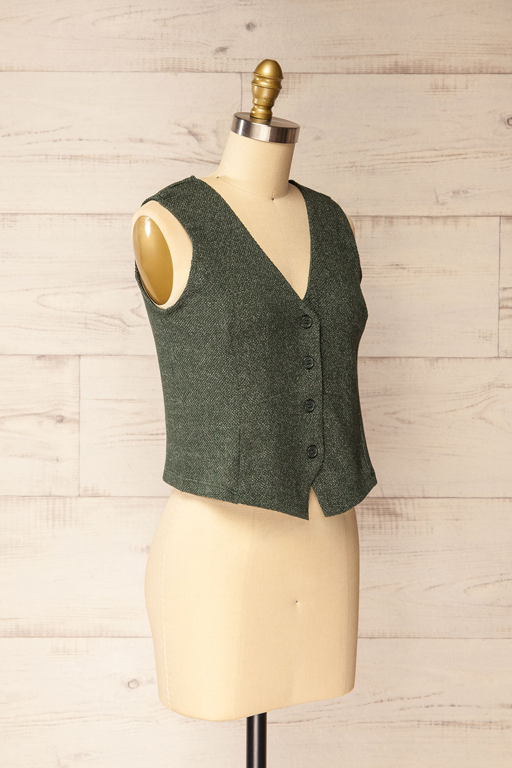 Indio Green Button-Up Knit Vest | La petite garçonne side view