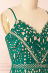 Indira Fitted Midi Green Crocheted Lace Dress | Boutique 1861 side close-up