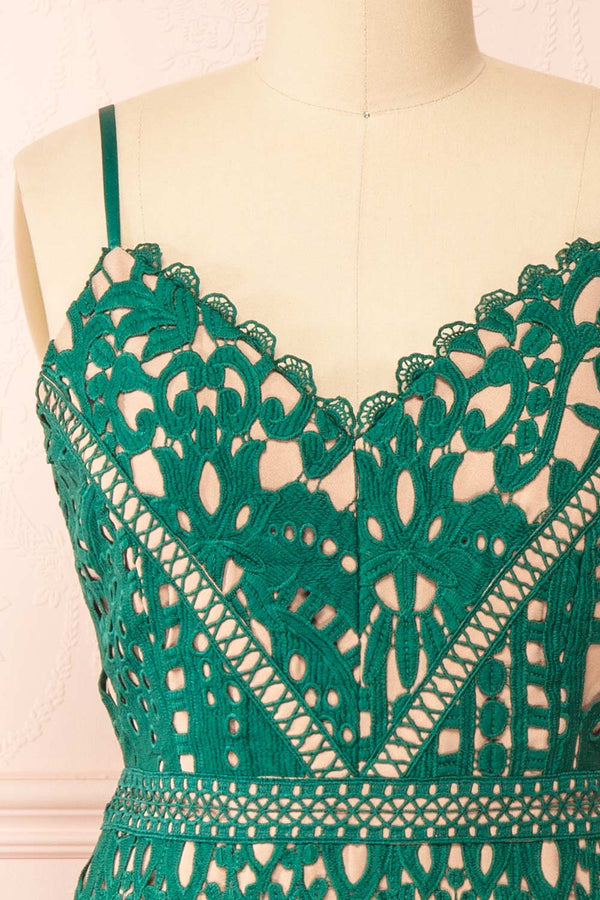 Indira | Fitted Midi Green Crocheted Lace Dress