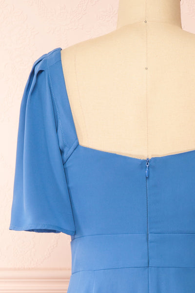 Indiyah Blue Chiffon Midi Dress | Boutique 1861 back close-up