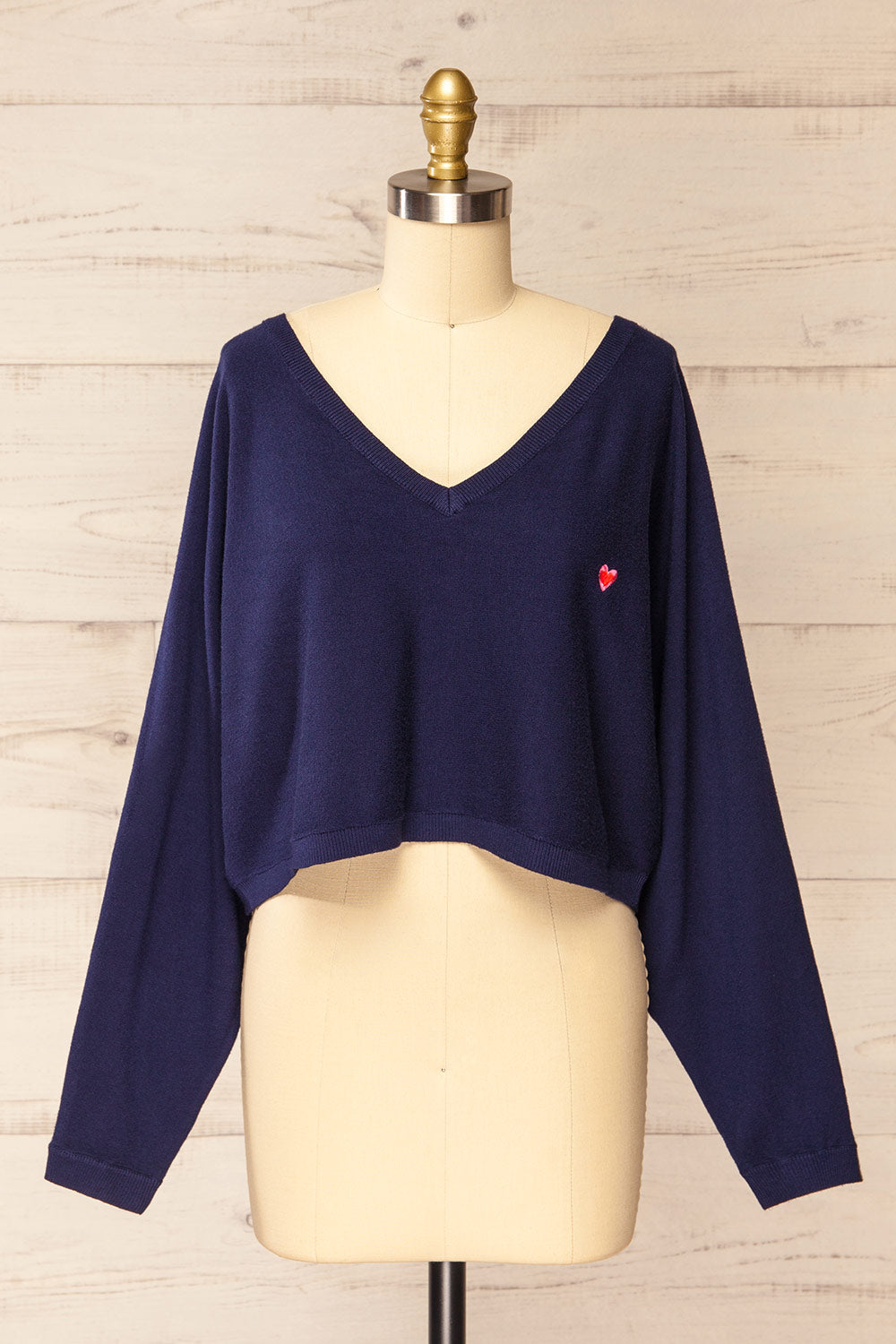 Ingleton Navy V-Neck Crop Sweater | La petite garçonne
