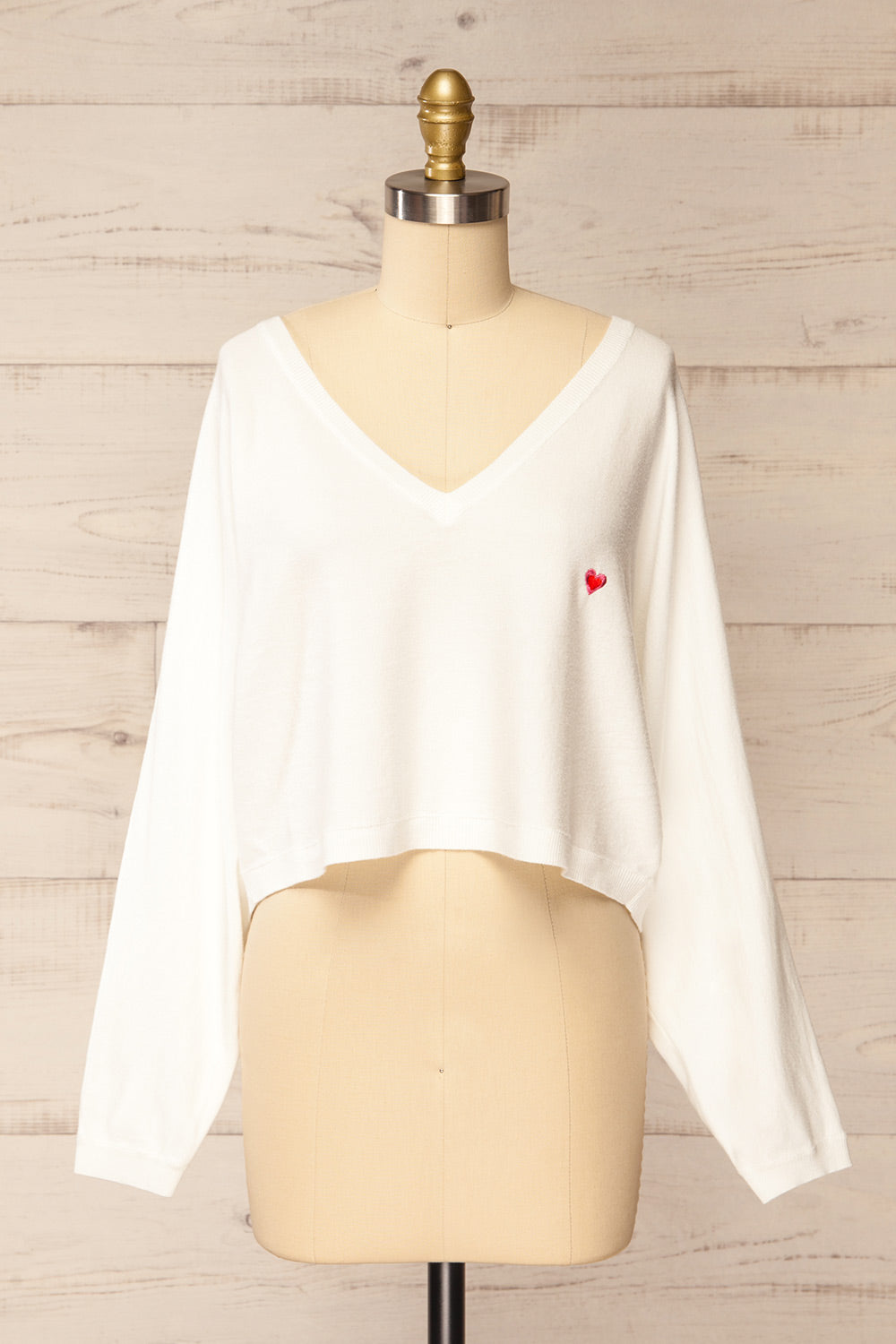 Ingleton White V-Neck Crop Sweater | La petite garçonne front view