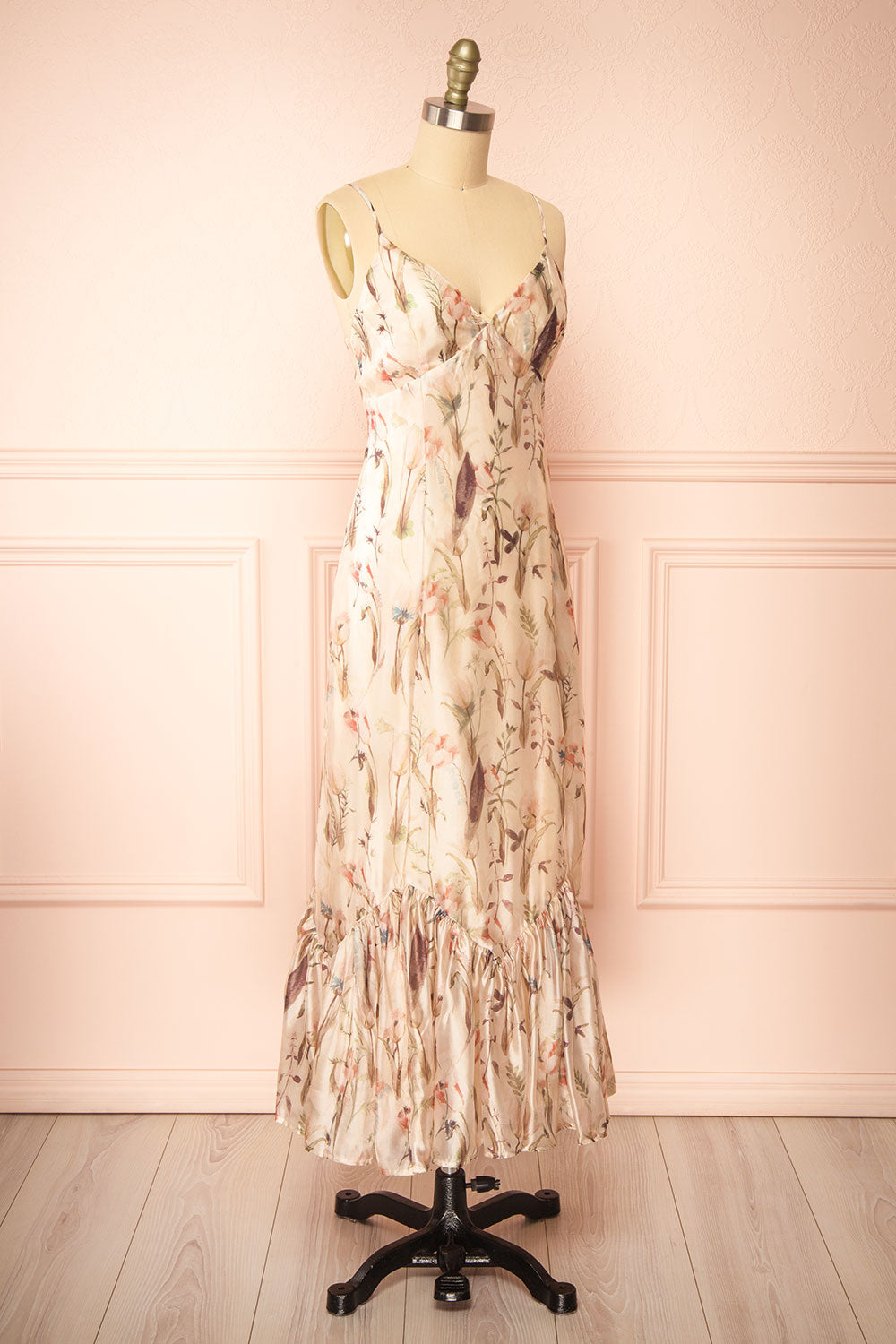 Ipiu Beige Floral Chiffon Midi Dress | Boutique 1861 side view