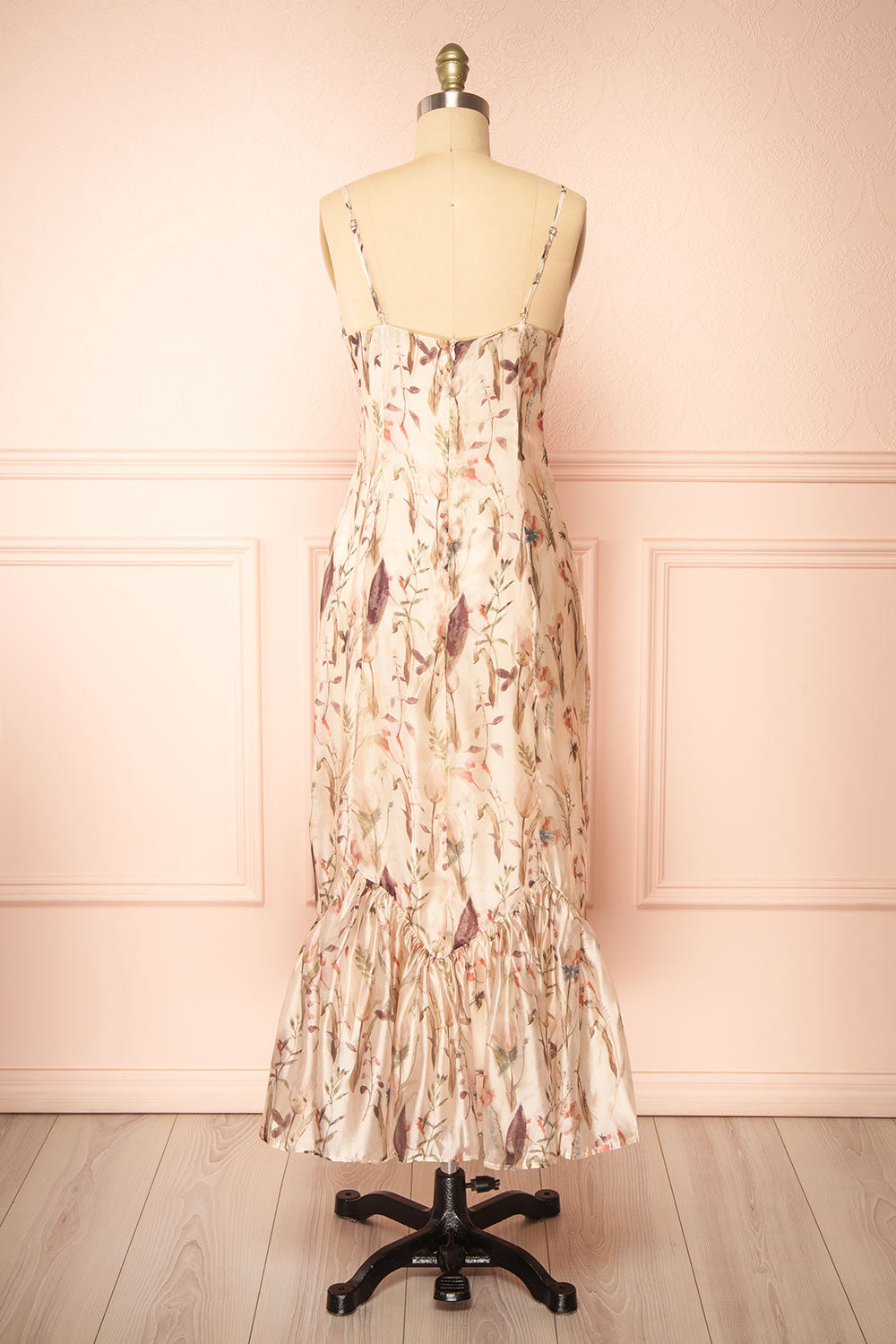 Ipiu Beige Floral Chiffon Midi Dress | Boutique 1861 back view