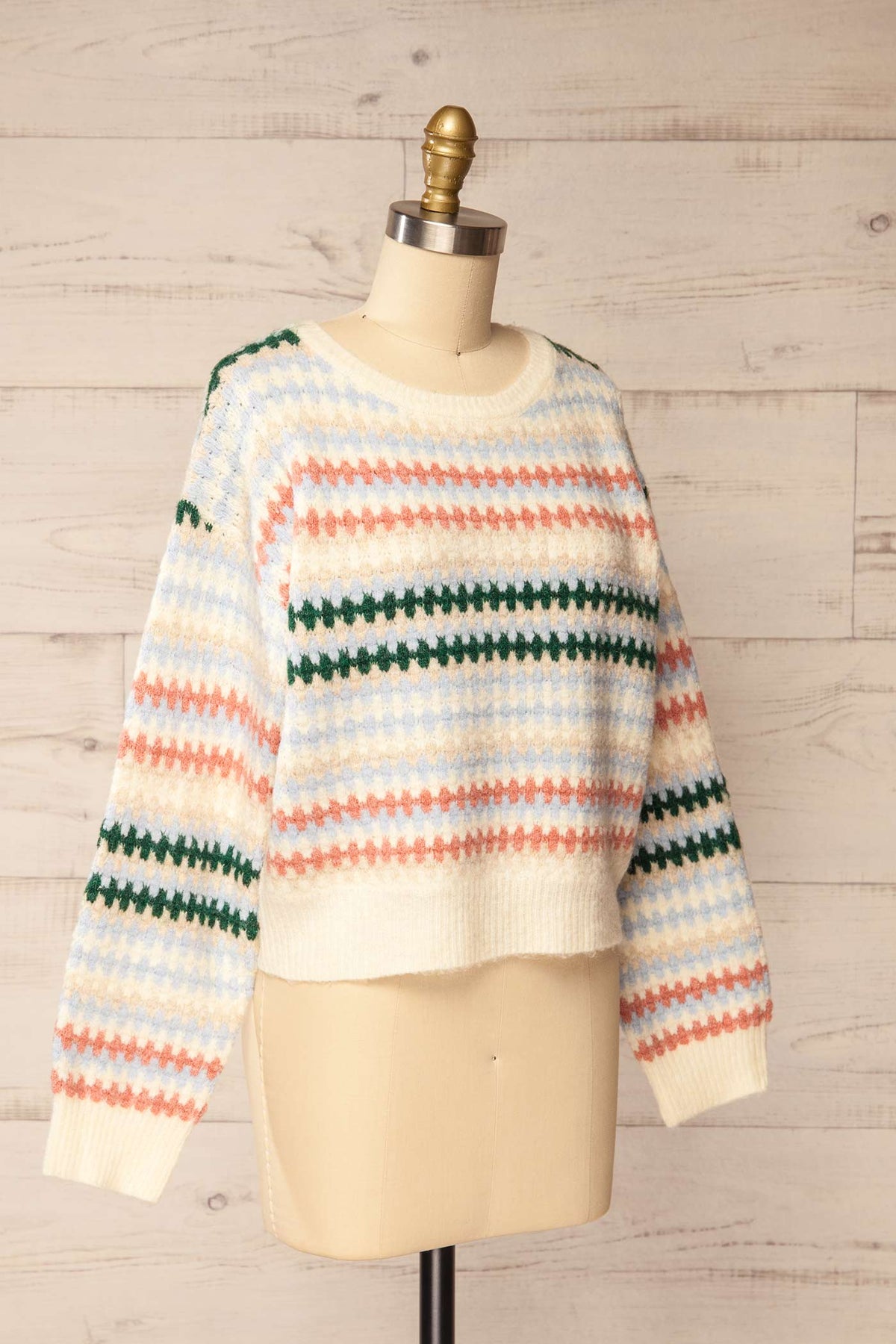 side view of Ipixuna Ivory Knit Sweater with Stripes at La petite garçonne