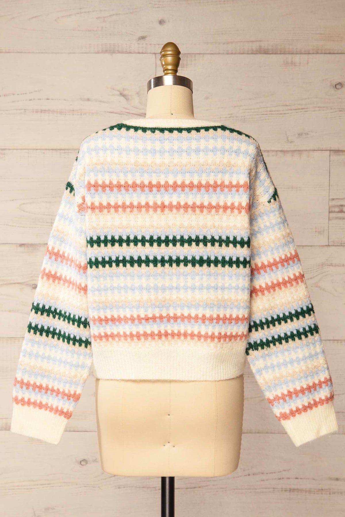 back view of Ipixuna Ivory Knit Sweater with Stripes at La petite garçonne